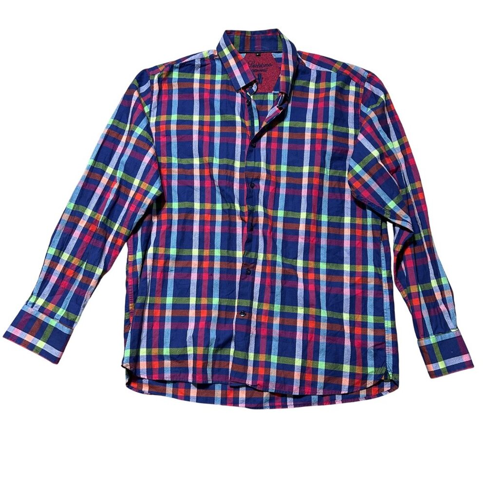 Luchiano Visconti Mens XL Multicolor Plaid Long Sleeve Button-Up Shirt
